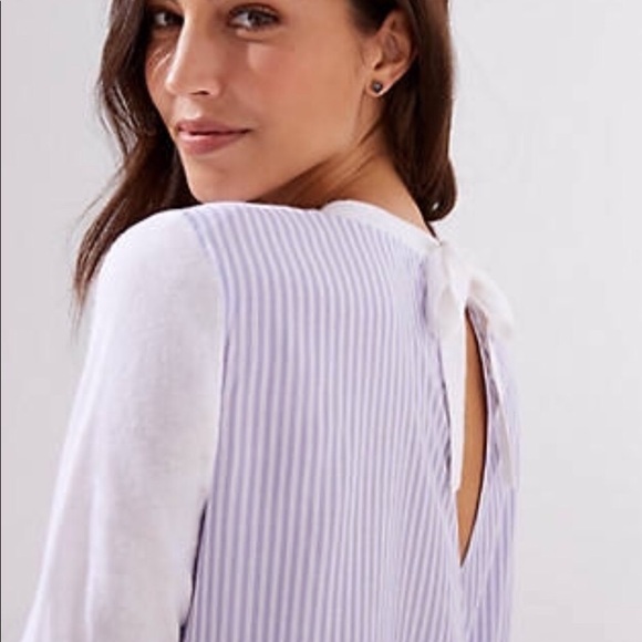 Loft | NWT Striped Crossover Back Mixed Media Sweater - Picture 3 of 9